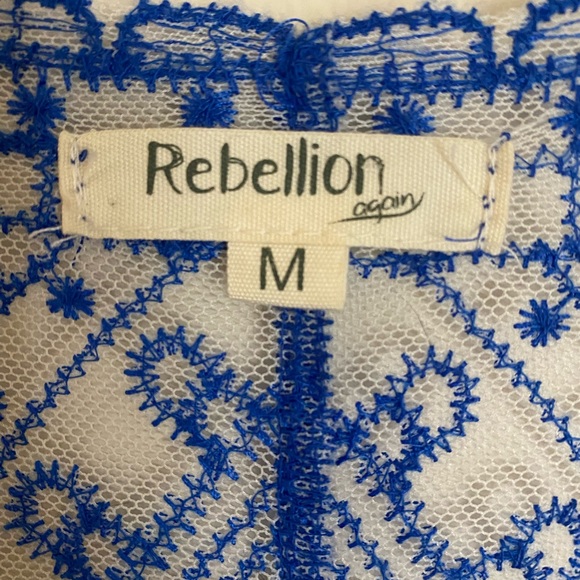 Rebellion Again Blue Sheer Embroidered Lace 3/4 Sleeve Kimono Dress - Picture 3 of 10